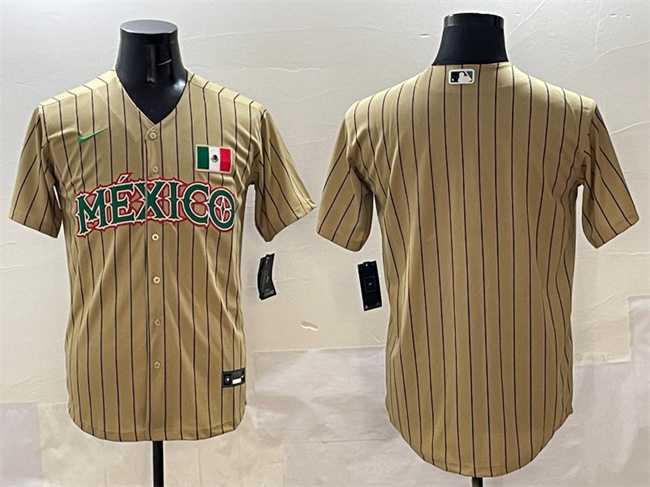 Men%27s Mexico Blank Tan 2023 World Baseball Classic Stitched Jersey